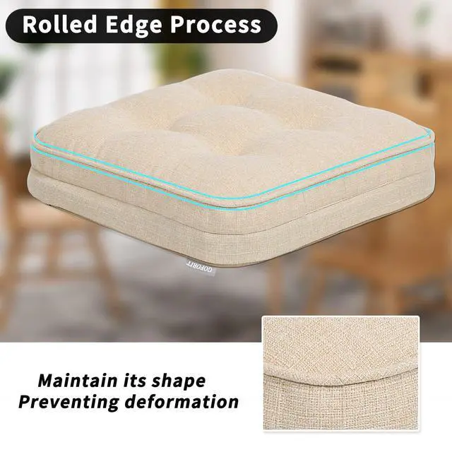 Alt view image 5 of 7 - Chair Cushions,Tufted Shredded Memory Foam Chair Pads, Non-Slip Seat Cushions with Removable Cover, 16'' x 16'', Beige