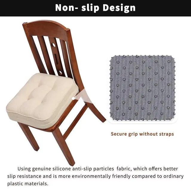 Alt view image 3 of 7 - Chair Cushions,Tufted Shredded Memory Foam Chair Pads, Non-Slip Seat Cushions with Removable Cover, 16'' x 16'', Beige