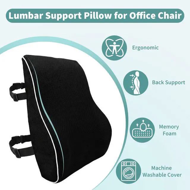 Alt view image 2 of 7 - Lumbar Support Pillow for Office Chair, Back Support Pillow for Chair, Ergonomic Memory Foam Back Support Cushion, with Breathable and Washable Ventilated Mesh Cover, Ideal for Office Chairs