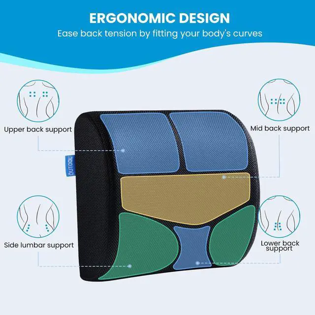 Alt view image 5 of 7 - Lumbar Support Pillow for Office Chair, Office Home Essentials,Gifts for Mom,Dad, Back Support Pillow for Car, Chair Cushions,Back Pain Relief Improve Posture,Mesh Cover Double Adjustable Straps