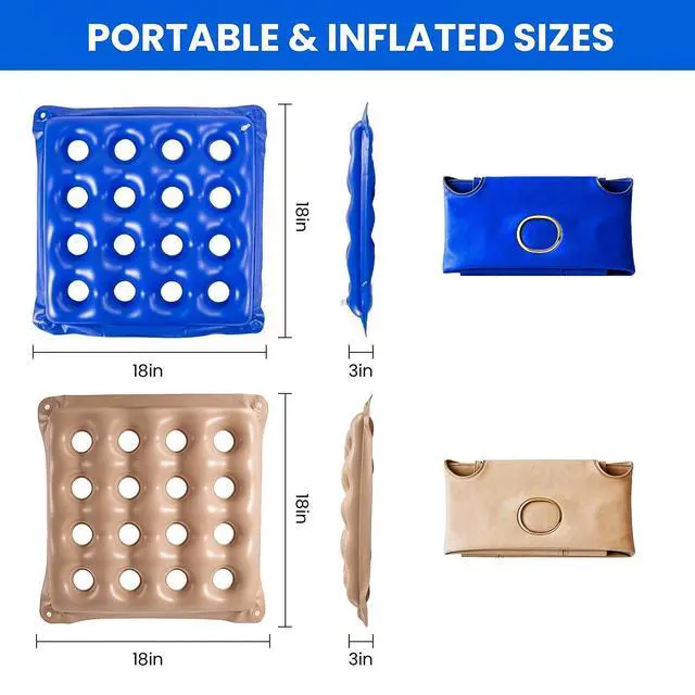 Alt view image 2 of 6 - 2-Pack Inflatable Waffle Cushion for Pressure Relief, Portable Air Seat Cushion for Office Chair Car Seat Wheelchair, Breathable Seat Pad for Sciatica & Long Sitting, Includes Air Pump & Storage Bag