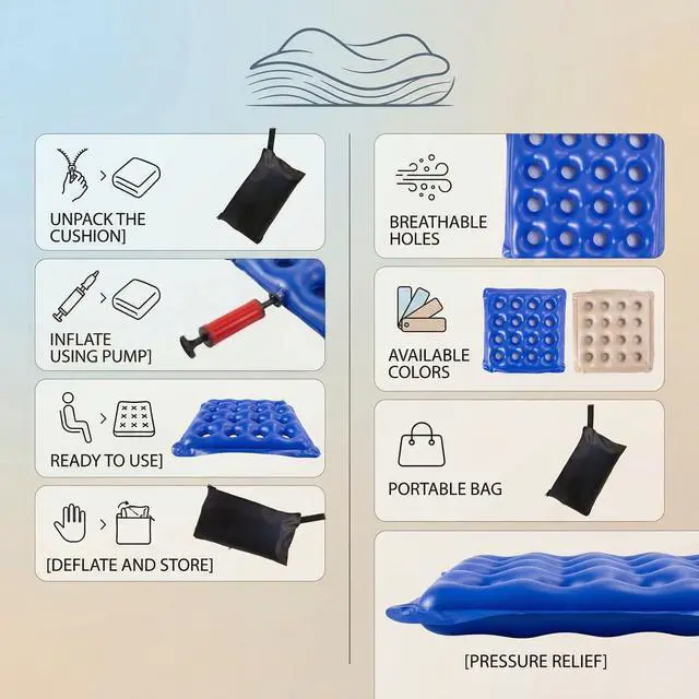 Alt view image 3 of 6 - 2-Pack Inflatable Waffle Cushion for Pressure Relief, Portable Air Seat Cushion for Office Chair Car Seat Wheelchair, Breathable Seat Pad for Sciatica & Long Sitting, Includes Air Pump & Storage Bag