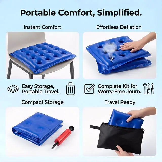 Alt view image 4 of 6 - 2-Pack Inflatable Waffle Cushion for Pressure Relief, Portable Air Seat Cushion for Office Chair Car Seat Wheelchair, Breathable Seat Pad for Sciatica & Long Sitting, Includes Air Pump & Storage Bag