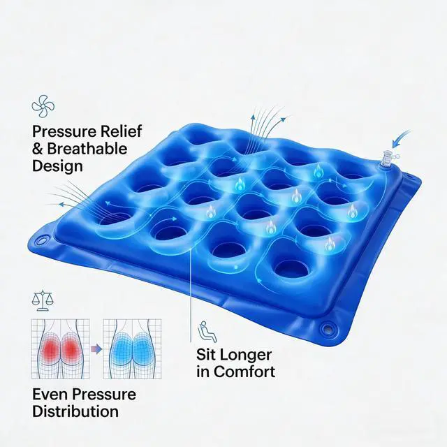 Alt view image 5 of 6 - 2-Pack Inflatable Waffle Cushion for Pressure Relief, Portable Air Seat Cushion for Office Chair Car Seat Wheelchair, Breathable Seat Pad for Sciatica & Long Sitting, Includes Air Pump & Storage Bag