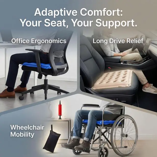 Alt view image 6 of 6 - 2-Pack Inflatable Waffle Cushion for Pressure Relief, Portable Air Seat Cushion for Office Chair Car Seat Wheelchair, Breathable Seat Pad for Sciatica & Long Sitting, Includes Air Pump & Storage Bag
