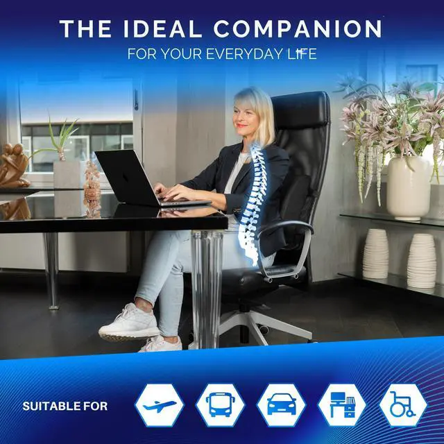 Alt view image 3 of 7 - Ergonomic Lumbar Support Pillow Expertly Designed in Germany Improves Posture & Relieves Back Pain Memory Foam Back Cushion for Office Chair & Couch - Firm (185-300 lbs)