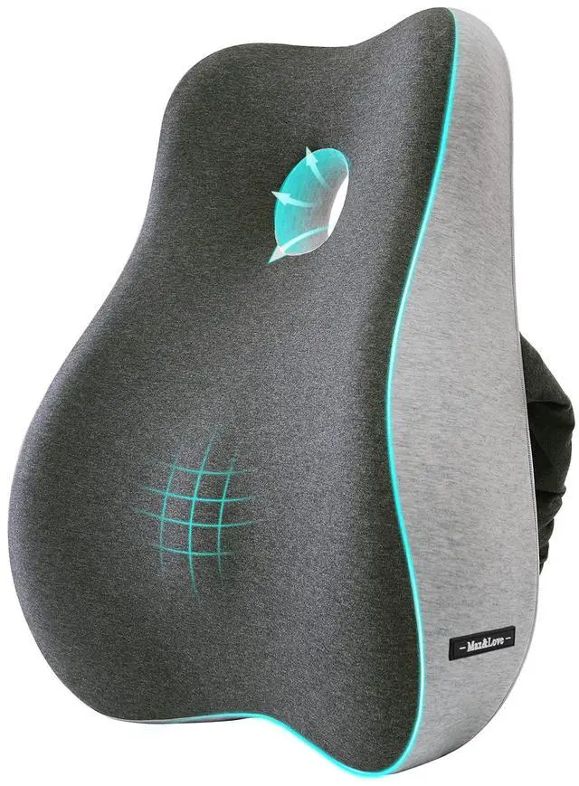 Main image of Lumbar Support Pillow Cover Ergonomic Design Orthopedic Backrest for Back Pain Relief Memory Foam Back Support for Office Chair Computer Chair Car Seat Recliner and Couch Two-Tone