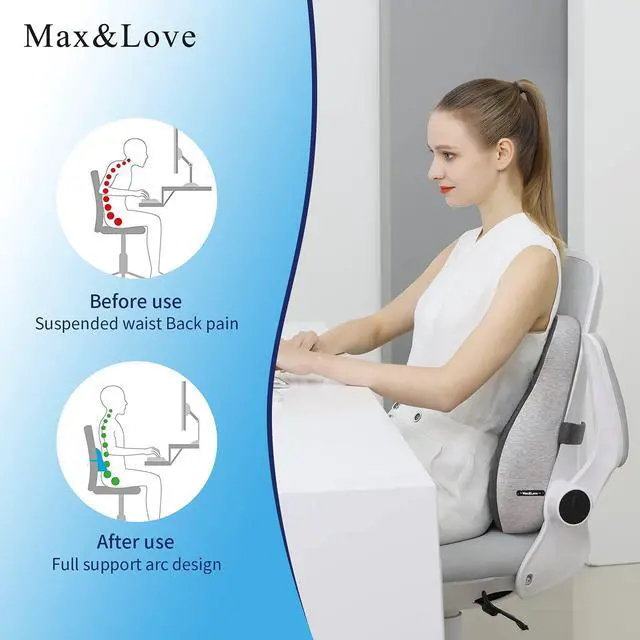 Alt view image 2 of 6 - Lumbar Support Pillow Cover Ergonomic Design Orthopedic Backrest for Back Pain Relief Memory Foam Back Support for Office Chair Computer Chair Car Seat Recliner and Couch Two-Tone