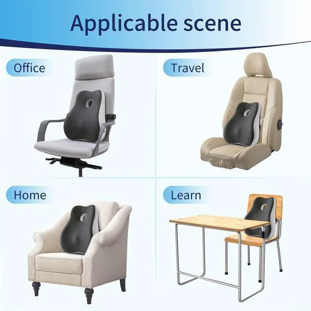 Alt view image 6 of 6 - Lumbar Support Pillow Cover Ergonomic Design Orthopedic Backrest for Back Pain Relief Memory Foam Back Support for Office Chair Computer Chair Car Seat Recliner and Couch Two-Tone