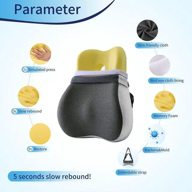 Alt view image 4 of 6 - Lumbar Support Pillow Cover Ergonomic Design Orthopedic Backrest for Back Pain Relief Memory Foam Back Support for Office Chair Computer Chair Car Seat Recliner and Couch Two-Tone
