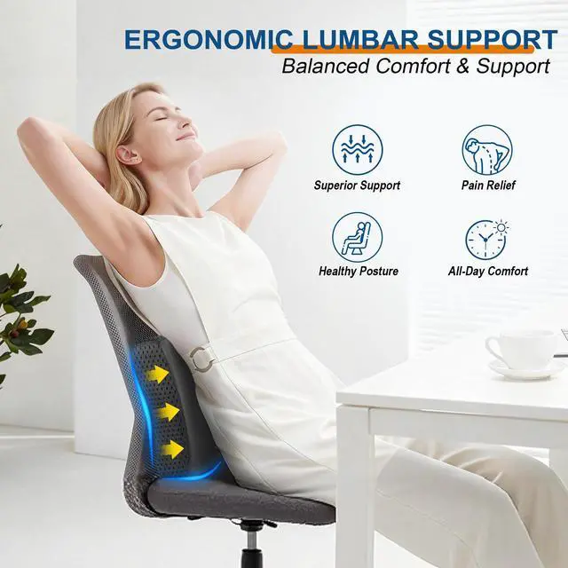 Alt view image 2 of 7 - Lumbar Support Pillow for Car: Ergonomic Memory Foam Lumbar Pillow for Long Drives, Lower Back Support for Pain Relief, Dual Adjustable Straps, Back Cushion for Car Seat, Office Chair - Black