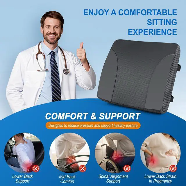 Alt view image 4 of 7 - Lumbar Support Pillow for Car: Ergonomic Memory Foam Lumbar Pillow for Long Drives, Lower Back Support for Pain Relief, Dual Adjustable Straps, Back Cushion for Car Seat, Office Chair - Black