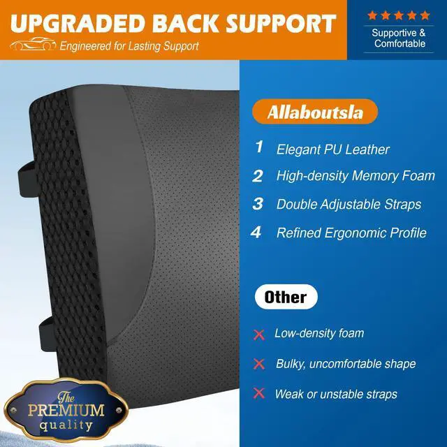 Alt view image 3 of 7 - Lumbar Support Pillow for Car: Ergonomic Memory Foam Lumbar Pillow for Long Drives, Lower Back Support for Pain Relief, Dual Adjustable Straps, Back Cushion for Car Seat, Office Chair - Black