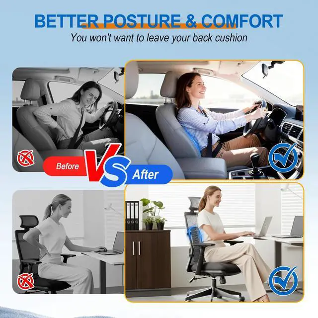 Alt view image 7 of 7 - Lumbar Support Pillow for Car: Ergonomic Memory Foam Lumbar Pillow for Long Drives, Lower Back Support for Pain Relief, Dual Adjustable Straps, Back Cushion for Car Seat, Office Chair - Black