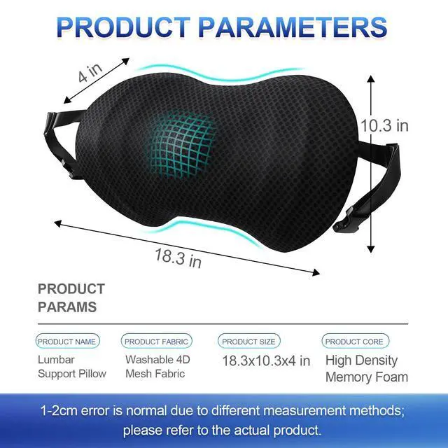 Alt view image 2 of 7 - Lumbar Support Pillow, Ergonomic Back Cushion for Office Chair with Adjustable Straps & Detachable Breathable Cover,Memory Foam Car Lumbar Pillow, Back Support Pillow for Car, Office,Bed Rest(Black)