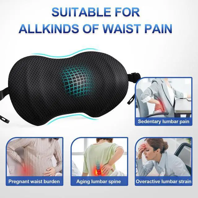 Alt view image 6 of 7 - Lumbar Support Pillow, Ergonomic Back Cushion for Office Chair with Adjustable Straps & Detachable Breathable Cover,Memory Foam Car Lumbar Pillow, Back Support Pillow for Car, Office,Bed Rest(Black)