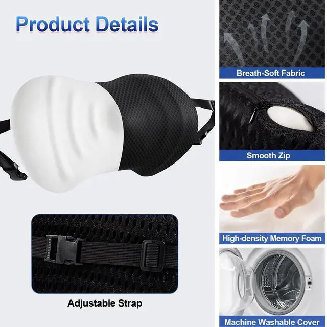 Alt view image 4 of 7 - Lumbar Support Pillow, Ergonomic Back Cushion for Office Chair with Adjustable Straps & Detachable Breathable Cover,Memory Foam Car Lumbar Pillow, Back Support Pillow for Car, Office,Bed Rest(Black)