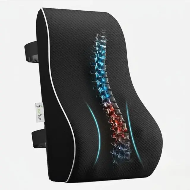 Main image of Lumbar Support Cushion Ergonomic Memory Foam Back Pillow for Office Chair, Car & Wheelchair, Breathable Waist Support for Posture Correction, Pain Relief & Long Sitting, Portable Design