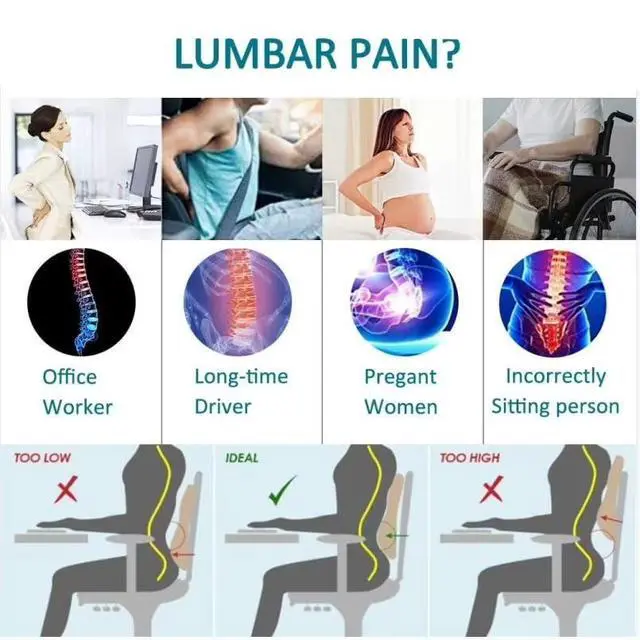Alt view image 4 of 6 - Lumbar Support Cushion Ergonomic Memory Foam Back Pillow for Office Chair, Car & Wheelchair, Breathable Waist Support for Posture Correction, Pain Relief & Long Sitting, Portable Design