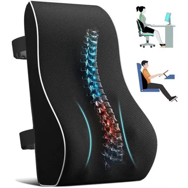 Alt view image 2 of 6 - Lumbar Support Cushion Ergonomic Memory Foam Back Pillow for Office Chair, Car & Wheelchair, Breathable Waist Support for Posture Correction, Pain Relief & Long Sitting, Portable Design