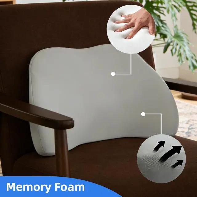 Alt view image 2 of 6 - Memory Foam Lumbar Support Pillow Back Pain Relief Ergonomic Back Cushion for Office Chair Car Seat Gaming Chair Washable Cover Improves Posture Grey