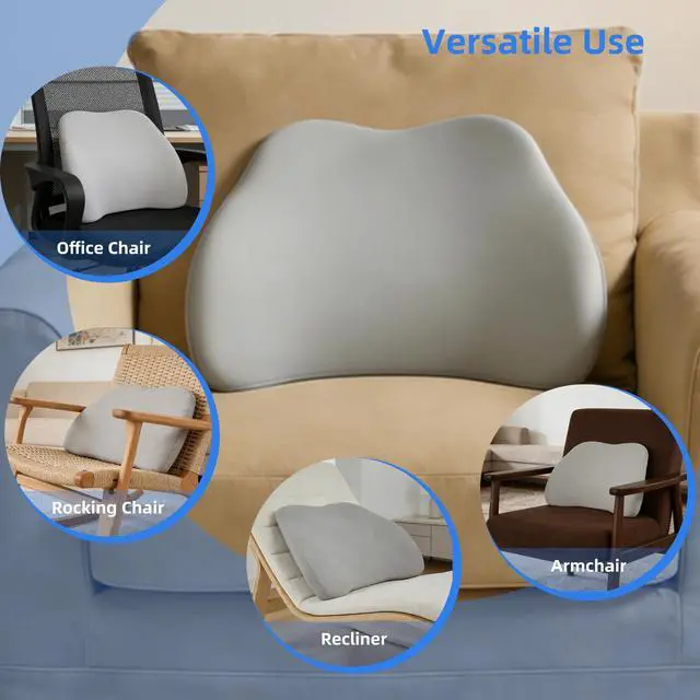 Alt view image 3 of 6 - Memory Foam Lumbar Support Pillow Back Pain Relief Ergonomic Back Cushion for Office Chair Car Seat Gaming Chair Washable Cover Improves Posture Grey