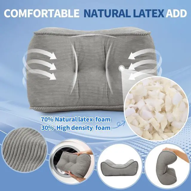 Alt view image 3 of 6 - Lumbar Support Pillow for Study Desk Chair, Bite-Size Natural Latex Foam Back Support Pillow for Lower Back Pain Relief, Soft & Support Corduroy Office Chair Cushion, S, Gray