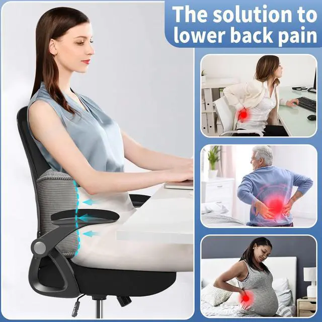 Alt view image 4 of 6 - Lumbar Support Pillow for Study Desk Chair, Bite-Size Natural Latex Foam Back Support Pillow for Lower Back Pain Relief, Soft & Support Corduroy Office Chair Cushion, S, Gray