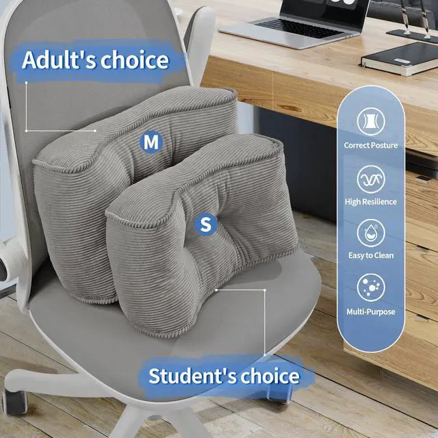 Alt view image 5 of 6 - Lumbar Support Pillow for Study Desk Chair, Bite-Size Natural Latex Foam Back Support Pillow for Lower Back Pain Relief, Soft & Support Corduroy Office Chair Cushion, S, Gray