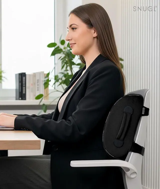 Alt view image 5 of 7 - Lower Back Support Cushion for Chair and Car Seat | Memory Foam Back Lumbar Support Cushion with Dual Straps | Ergonomic Office Chair with Non-Slip Back Layer | Black