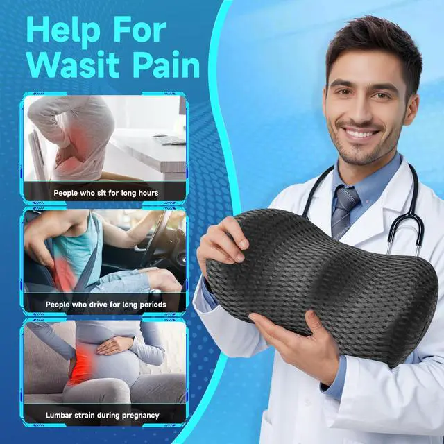 Alt view image 3 of 7 - Lumbar Support Pillow for Office Chair Car Lumbar Pillow,Memory Foam Back Cushion with Breathable 3D Mesh Lumbar Support Orthopedic Backrest for Lower Back Pain Relief Ergonomic, LowerBackSupportBlack