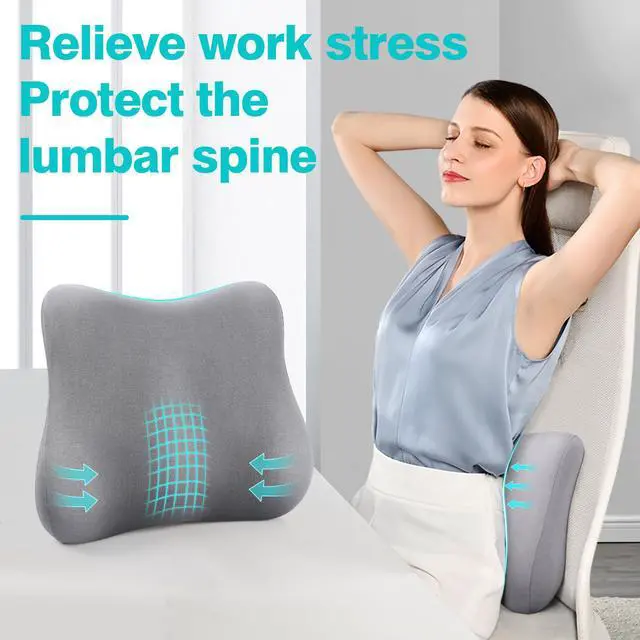 Alt view image 3 of 7 - Lumbar Support Pillow for Office Chair and Car, Memory Foam Back Support Pillow Cushion for Back Pain Relief, Ergonomic Lumbar Chair Pillow for Car, Office, Computer, Gaming Chair (Grey)