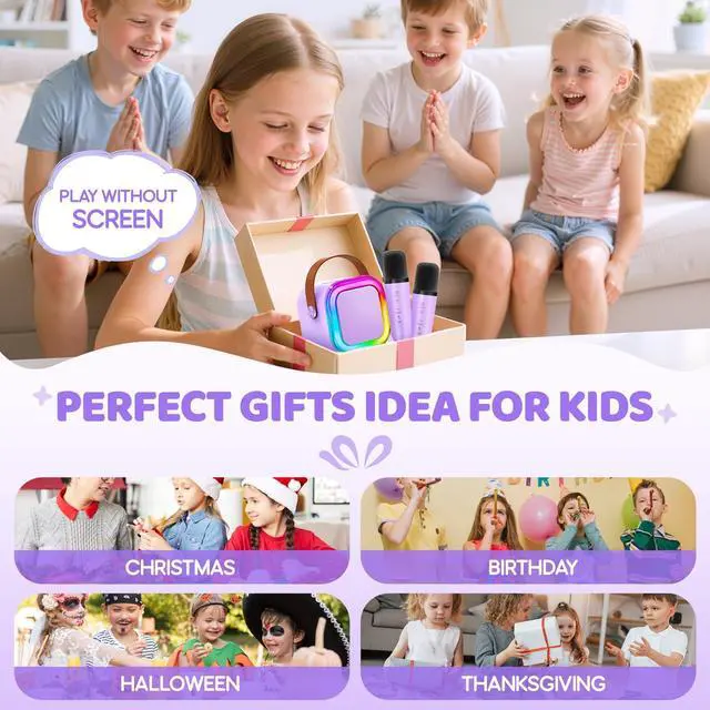 Alt view image 2 of 7 - Mini Karaoke Machine for Kids, 2026 TOP Toys Birthday Gifts Ideas for Girls Ages 4, 5, 6, 7, 8, 9, 10, 12+ Years Old, Portable MP3 Player with 2 Wireless Mics for Family Home Party