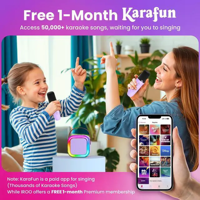 Alt view image 5 of 7 - Mini Karaoke Machine for Kids, 2026 TOP Toys Birthday Gifts Ideas for Girls Ages 4, 5, 6, 7, 8, 9, 10, 12+ Years Old, Portable MP3 Player with 2 Wireless Mics for Family Home Party