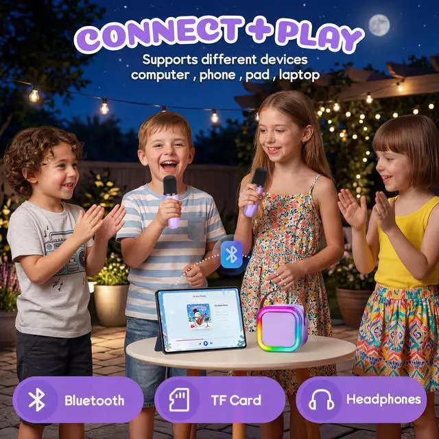 Alt view image 6 of 7 - Mini Karaoke Machine for Kids, 2026 TOP Toys Birthday Gifts Ideas for Girls Ages 4, 5, 6, 7, 8, 9, 10, 12+ Years Old, Portable MP3 Player with 2 Wireless Mics for Family Home Party