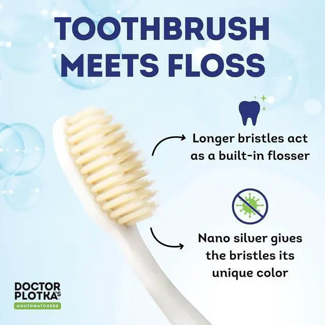 Alt view image 2 of 7 - Soft Flossing Manual Toothbrush for Adults, 2 Pack, Ultra Clean, Good for Sensitive Teeth and Gums, By Dr. Plotka's, Colors May Vary