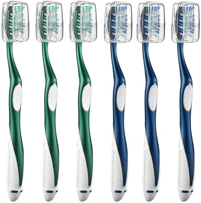 Main image of Extra Firm Toothbrushes with Covers for Adults, Cross Extra Hard Bristles, with Built in Tongue Scraper, 6 Count