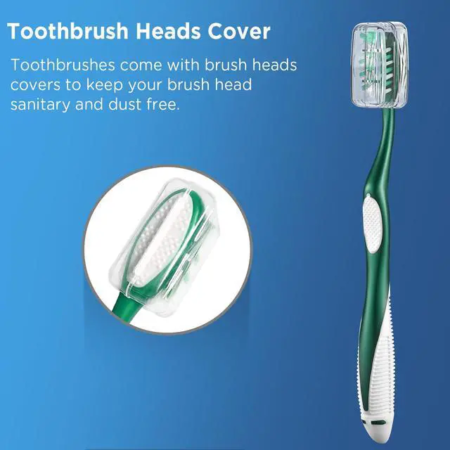 Alt view image 3 of 7 - Extra Firm Toothbrushes with Covers for Adults, Cross Extra Hard Bristles, with Built in Tongue Scraper, 6 Count