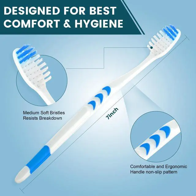 Alt view image 3 of 7 - 50 PCS Premium Individually Wrapped Bulk Toothbrush Pack, Disposable Toothbrushes, Kids Toothbrush, Medium Soft Bristle Toothbrushes, Ergonomics Handle, Perfect for Travel Hotel Donation