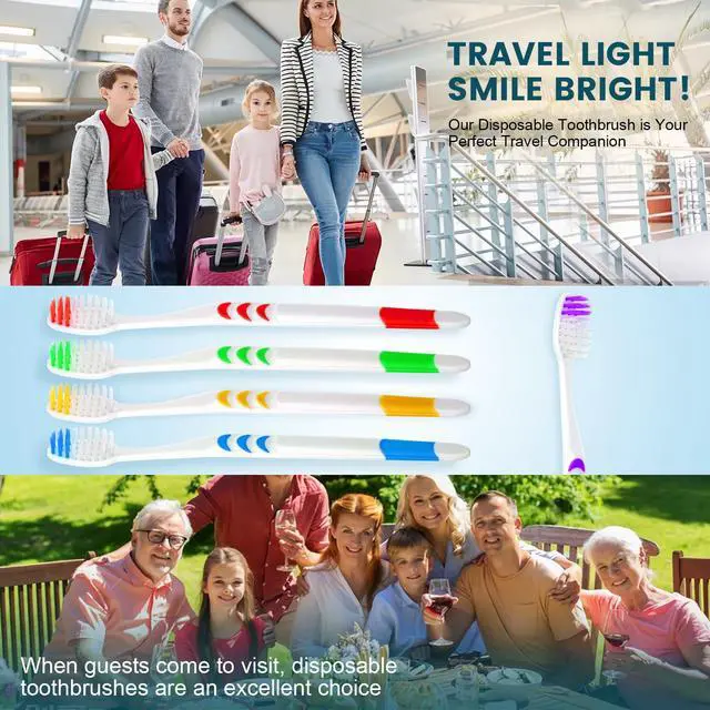 Alt view image 6 of 7 - 50 PCS Premium Individually Wrapped Bulk Toothbrush Pack, Disposable Toothbrushes, Kids Toothbrush, Medium Soft Bristle Toothbrushes, Ergonomics Handle, Perfect for Travel Hotel Donation