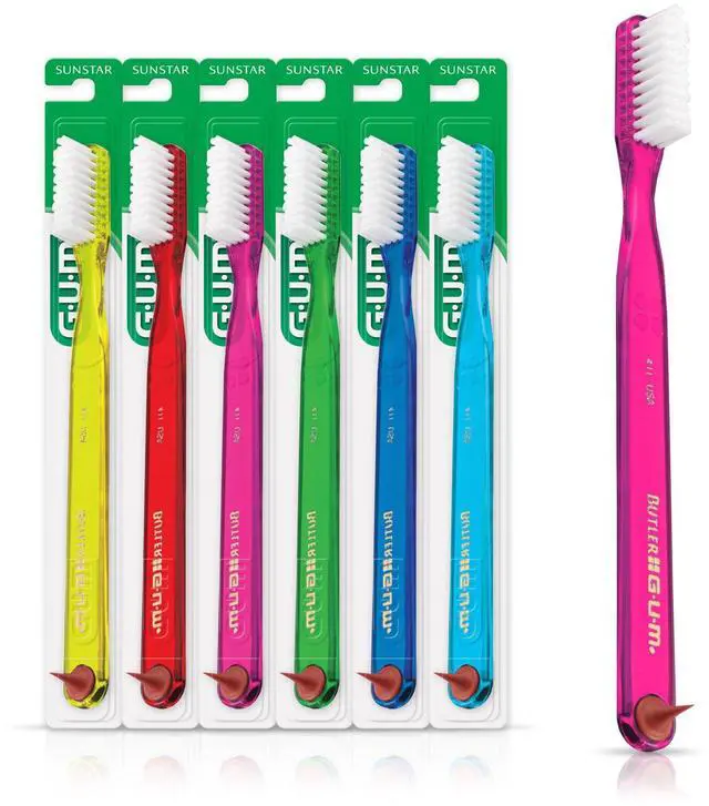 Main image of Classic Toothbrush for Adults, Soft Bristles, Full Head, Includes Rubber Tip Dental Pick, 1 Count (Pack of 6)