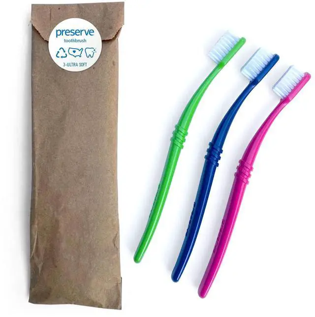 Alt view image 2 of 7 - Eco Friendly Adult Toothbrushes, Made in The USA from Recycled Plastic, Lightweight Paper Packaging, Ultra Soft Bristles, Colors Vary, 3 Count