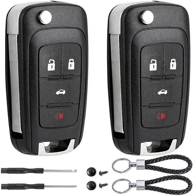 Main image of 2 Pack Flip Key Fob Case Shell Replacement 4 Button for Chevy Cruze Equinox Camaro Impala Malibu Sonic Buick Regal Verano Encore Lacrosse GMC Terrain 2010 2011 2012 2013 2014 2015 2016 2017 2018 2019
