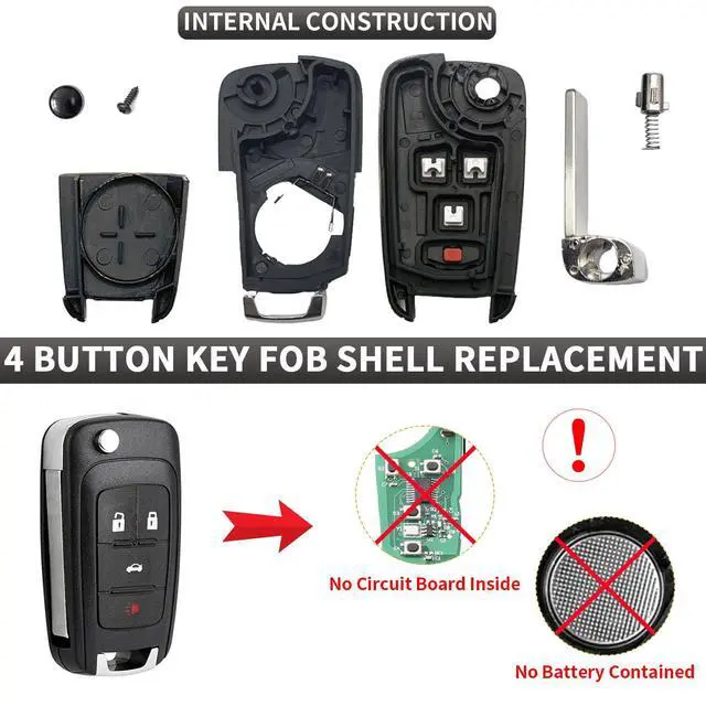 Alt view image 3 of 7 - 2 Pack Flip Key Fob Case Shell Replacement 4 Button for Chevy Cruze Equinox Camaro Impala Malibu Sonic Buick Regal Verano Encore Lacrosse GMC Terrain 2010 2011 2012 2013 2014 2015 2016 2017 2018 2019