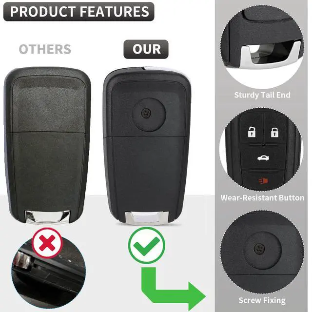 Alt view image 4 of 7 - 2 Pack Flip Key Fob Case Shell Replacement 4 Button for Chevy Cruze Equinox Camaro Impala Malibu Sonic Buick Regal Verano Encore Lacrosse GMC Terrain 2010 2011 2012 2013 2014 2015 2016 2017 2018 2019