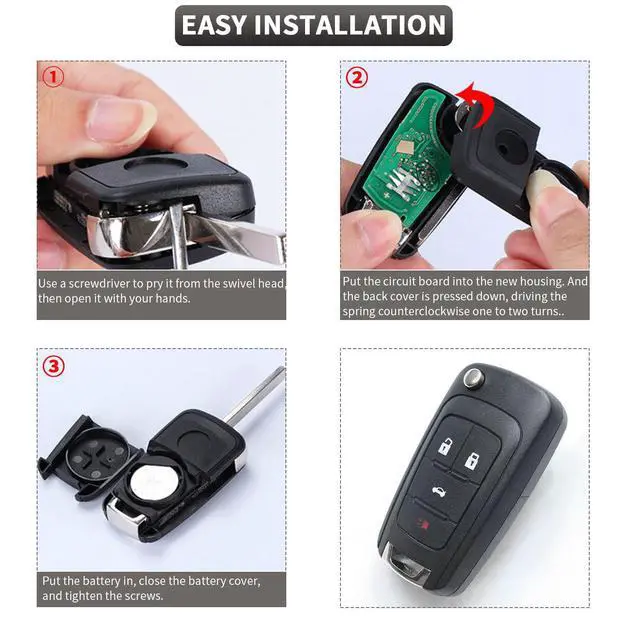 Alt view image 5 of 7 - 2 Pack Flip Key Fob Case Shell Replacement 4 Button for Chevy Cruze Equinox Camaro Impala Malibu Sonic Buick Regal Verano Encore Lacrosse GMC Terrain 2010 2011 2012 2013 2014 2015 2016 2017 2018 2019