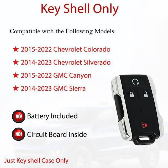 Alt view image 2 of 7 - Key Fob Shell Case Replacement for Chevy Colorado Silverado GMC Canyon Sierra 2014 2015 2016 2017 2018 2019 2020 2021 2022 2023 Keyless Entry Remote Control 4Buttons Cover M3N-32337100