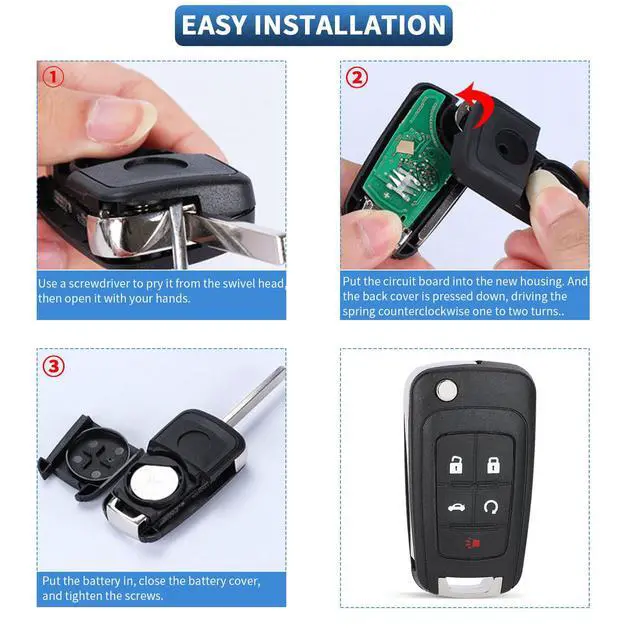 Alt view image 4 of 7 - 5 Button Key Fob Shell Replacement for Chevy Cruze Camaro Impala Equinox GMC Terrain Buick Regal Lacrosse 2017 2016 2015 2014 2013 2012 2011 2010 OHT01060512 Keyless Entry Remote Flip Car Key Fob Case