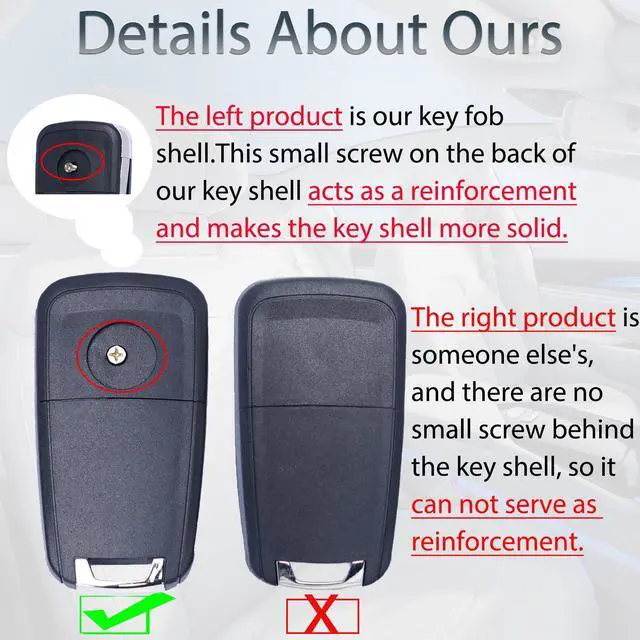 Alt view image 5 of 7 - Flip Key Fob Shell Case Replacement Fits for Chevrolet Cruze Malibu Equinox Sonic Impala GMC Terrain Buick Lacrosse Regal Verano Encore 2010-2019 Keyless Remote Control KeyPad Key Fob Cover