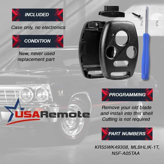 Alt view image 3 of 7 - Cutting NOT Required - Key Fob Keyless Entry Remote Shell Case & Pad fits Honda 2003-2012 Accord / 2006-2013 Civic EX / 2009-2015 Pilot /2005-2006 CR-V